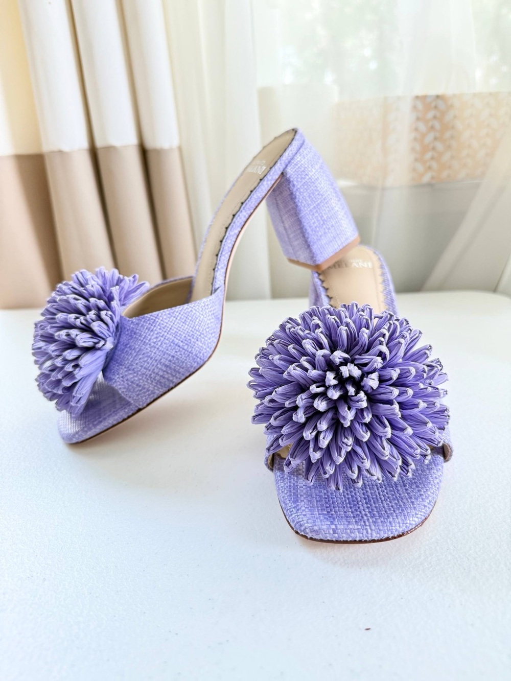 Antonio Melani Women Lavender Woven Block Heel Mule Raffia Flower Size 8.5 NWT - Picture 5 of 12